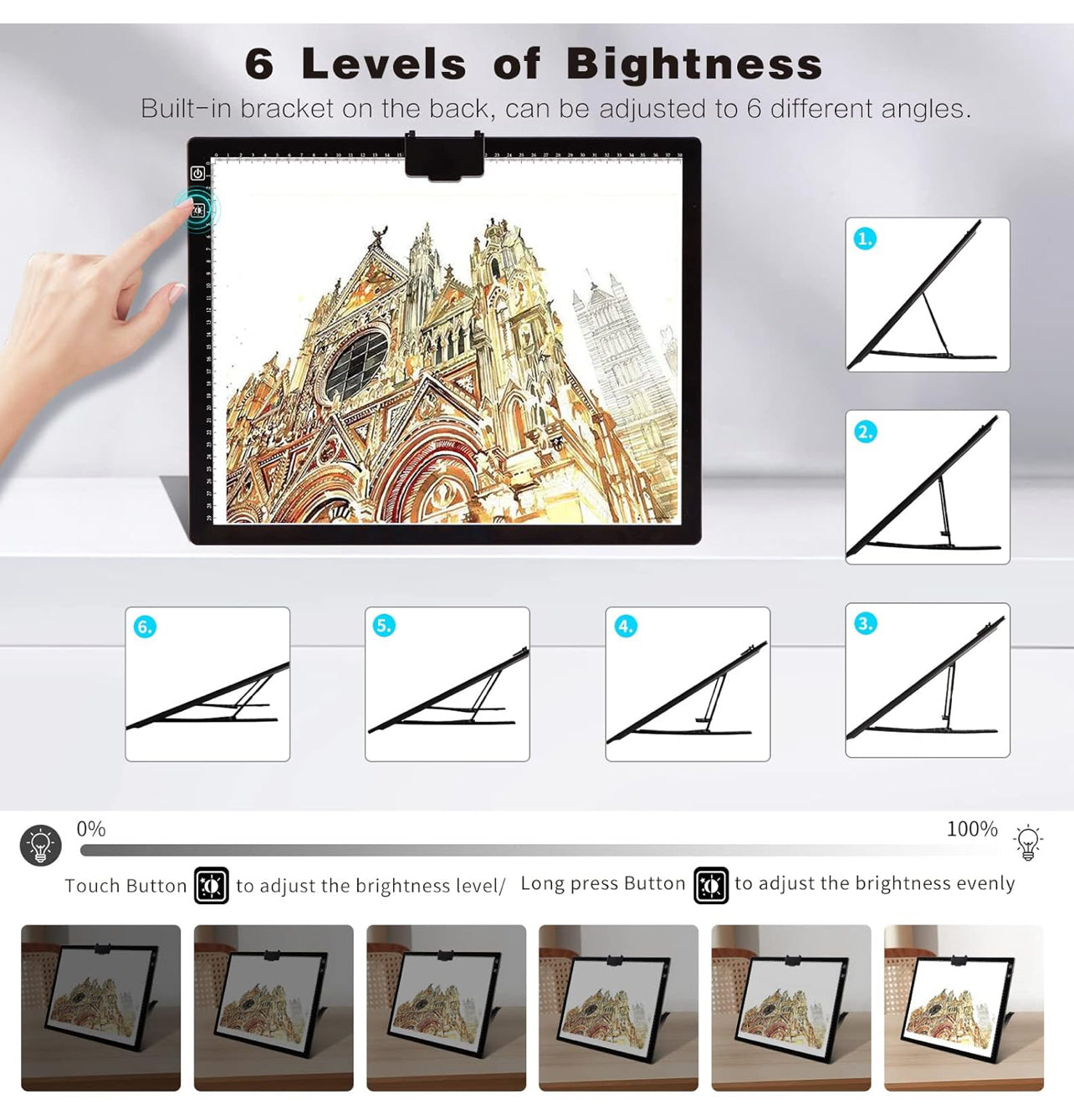 A3 Tracing Light Box, iVAOOZE A3 LED Light Pad with 3 Colors Mode Stepless Dimmable and 6 Levels of Brightness Light Copy Pad, Wireless Rechargeable (T) (R440*)