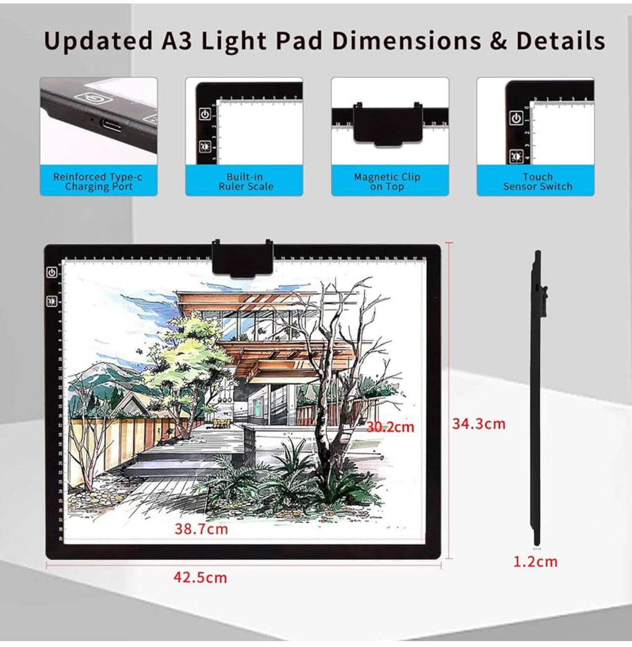 A3 Tracing Light Box, iVAOOZE A3 LED Light Pad with 3 Colors Mode Stepless Dimmable and 6 Levels of Brightness Light Copy Pad, Wireless Rechargeable (T) (R440*)