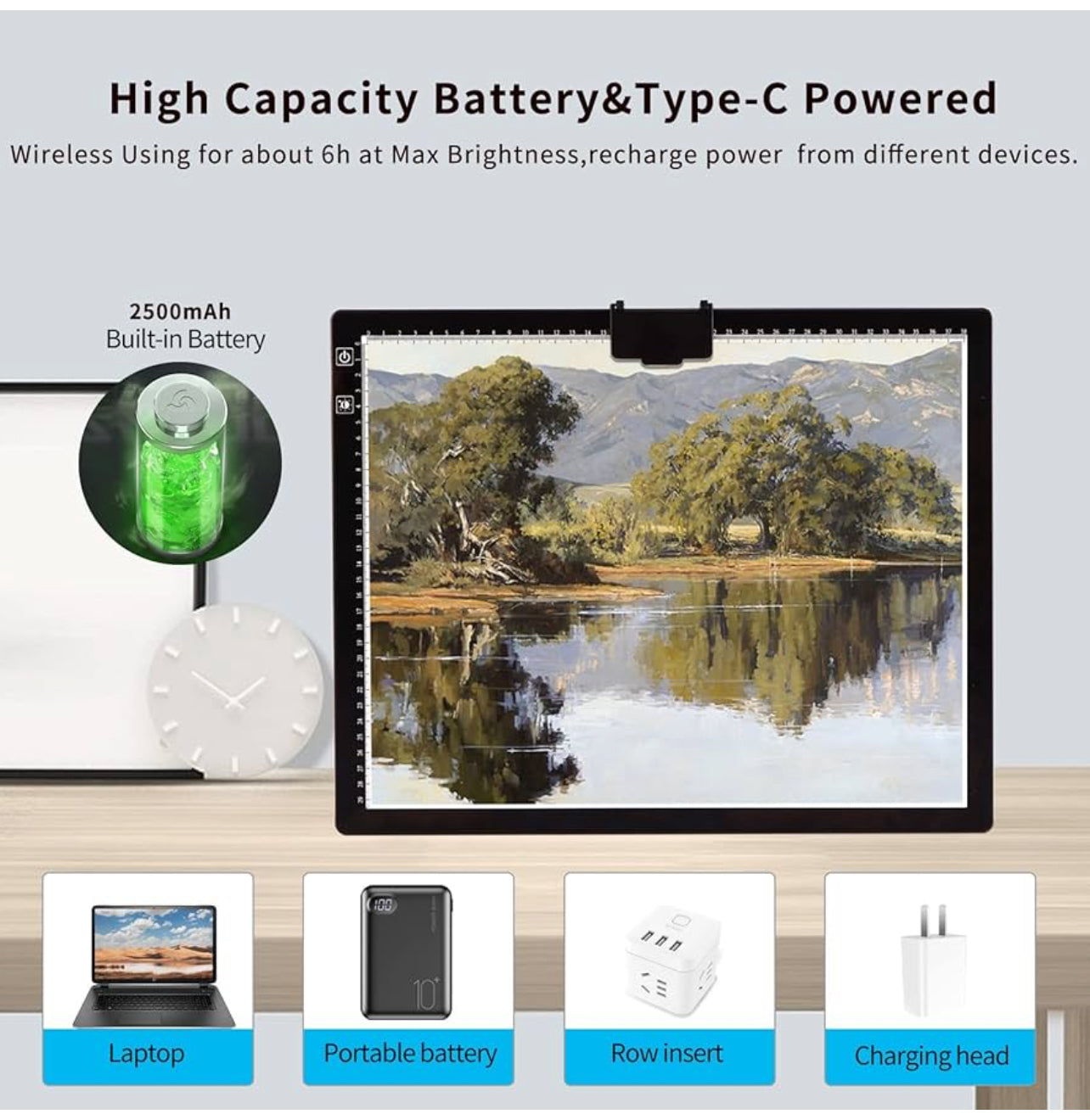 A3 Tracing Light Box, iVAOOZE A3 LED Light Pad with 3 Colors Mode Stepless Dimmable and 6 Levels of Brightness Light Copy Pad, Wireless Rechargeable (T) (R440*)