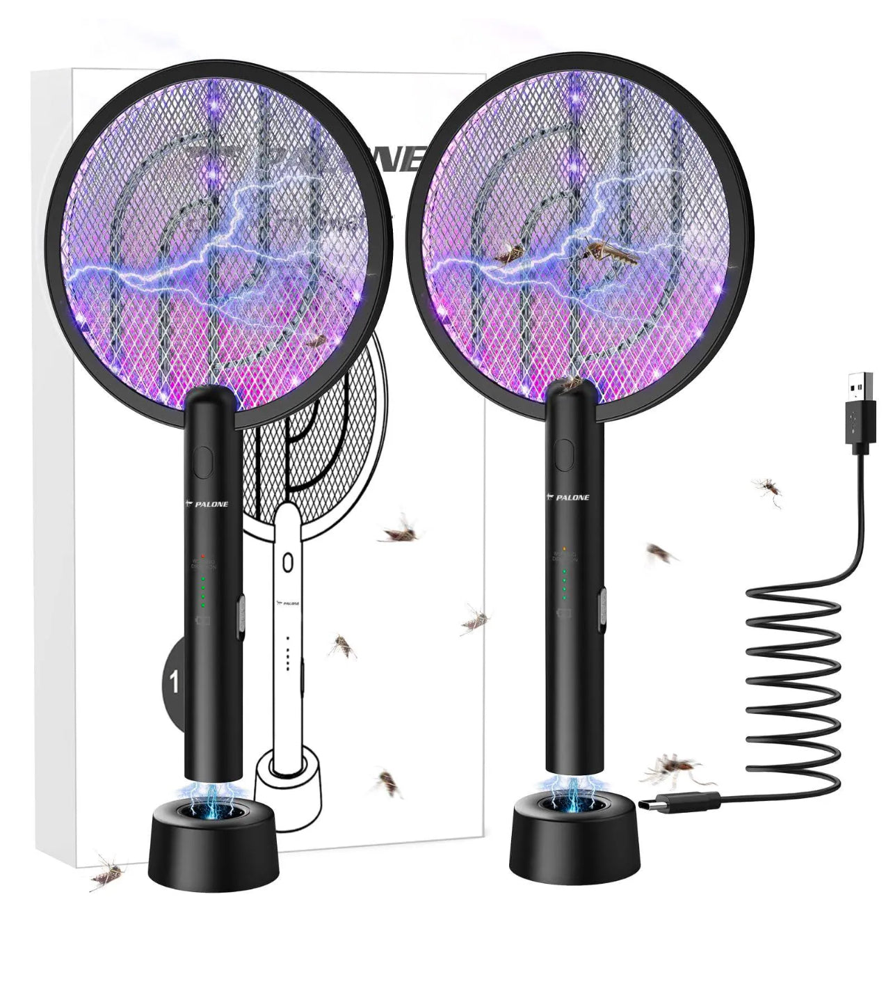 PALONE Electric Fly Swatter 4000V Bug Zapper Racket 2 in 1 (R436)