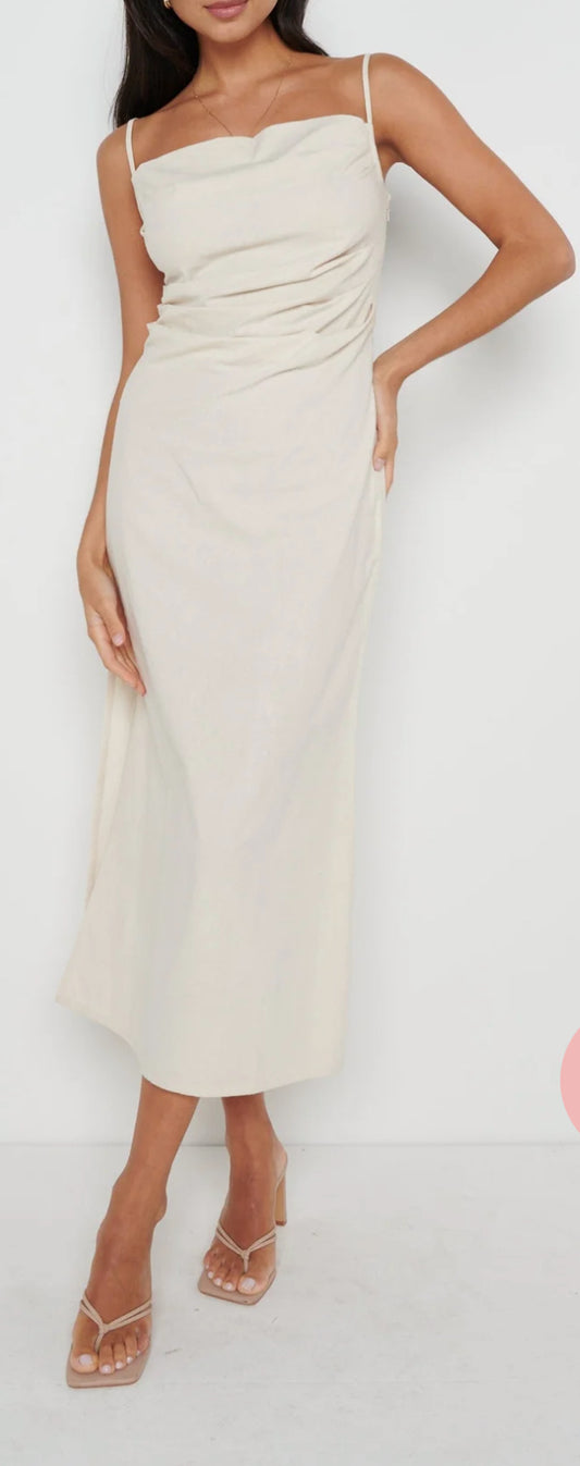 Pretty Lavish Keisha Ruched Midaxi Dress UK 14 Sand (R99) (M)