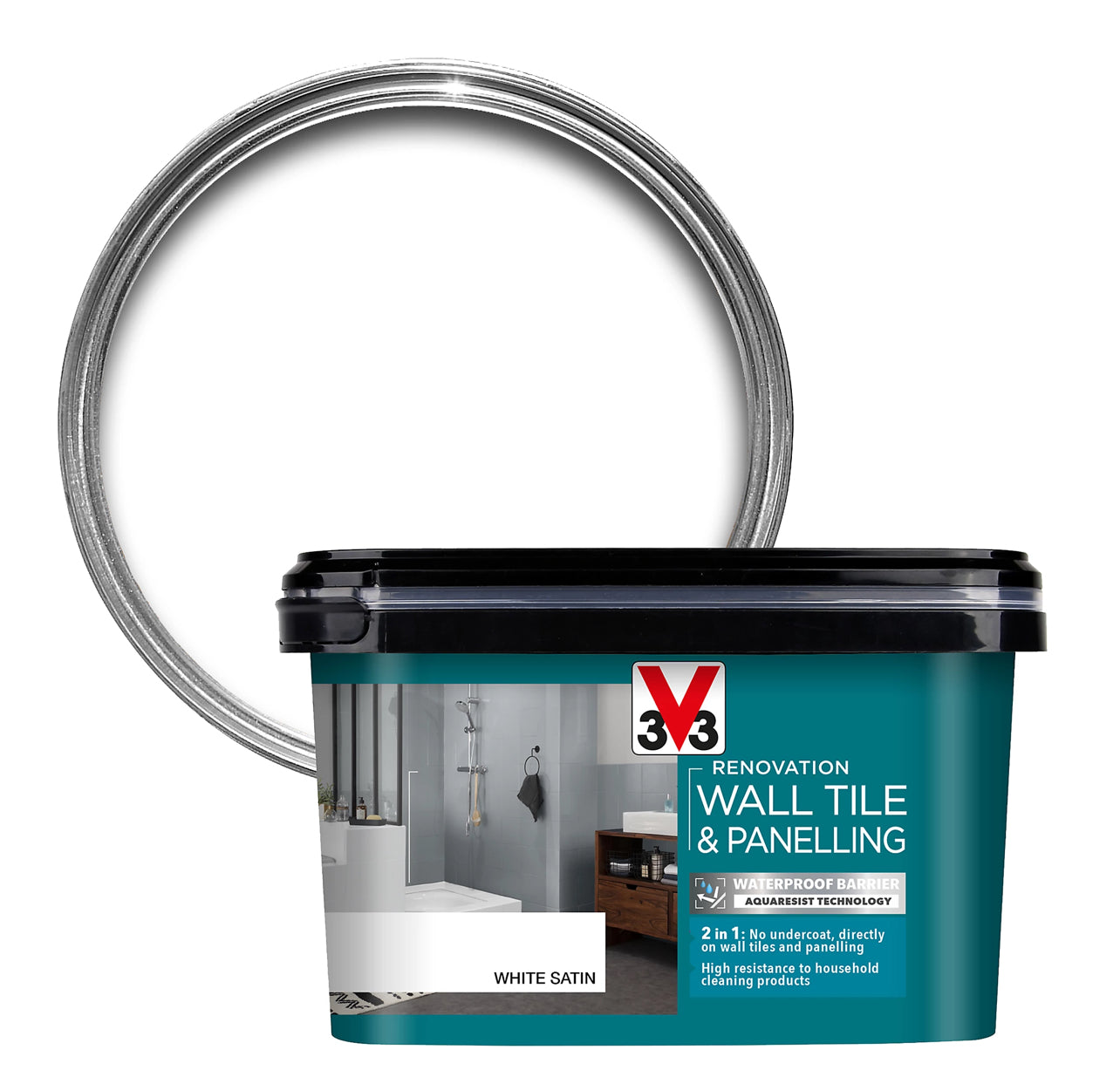 V33 Renovation White Satinwood Wall tile & panelling paint, 750ml (R266) (J**)