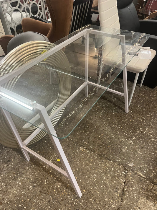 glass and white metal desk (S216) COLLECTION ONLY!