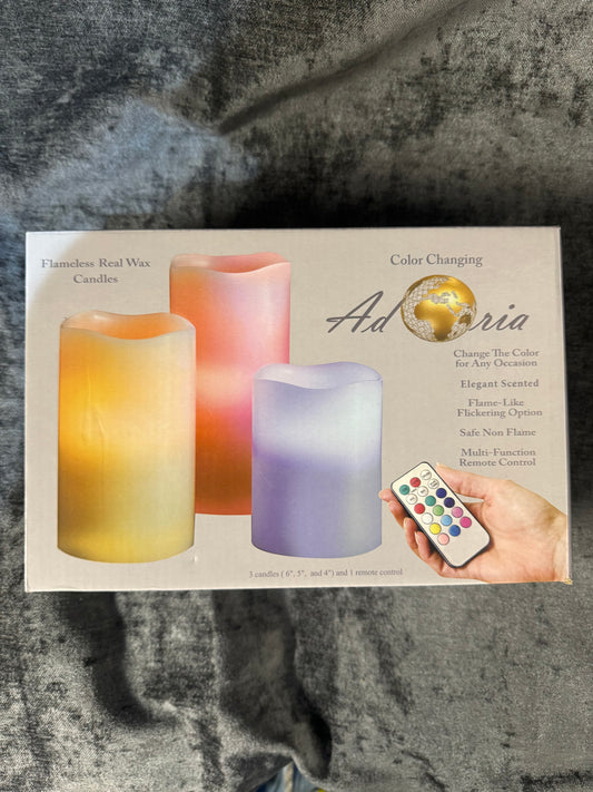 Adoria flameless real wax colour changing remote candles T36 P