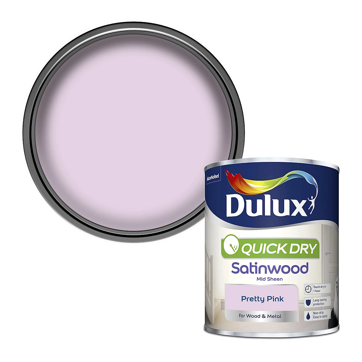 Dulux Quick dry Pretty pink Satinwood Metal & wood paint, 750ml (R457*) (X1)