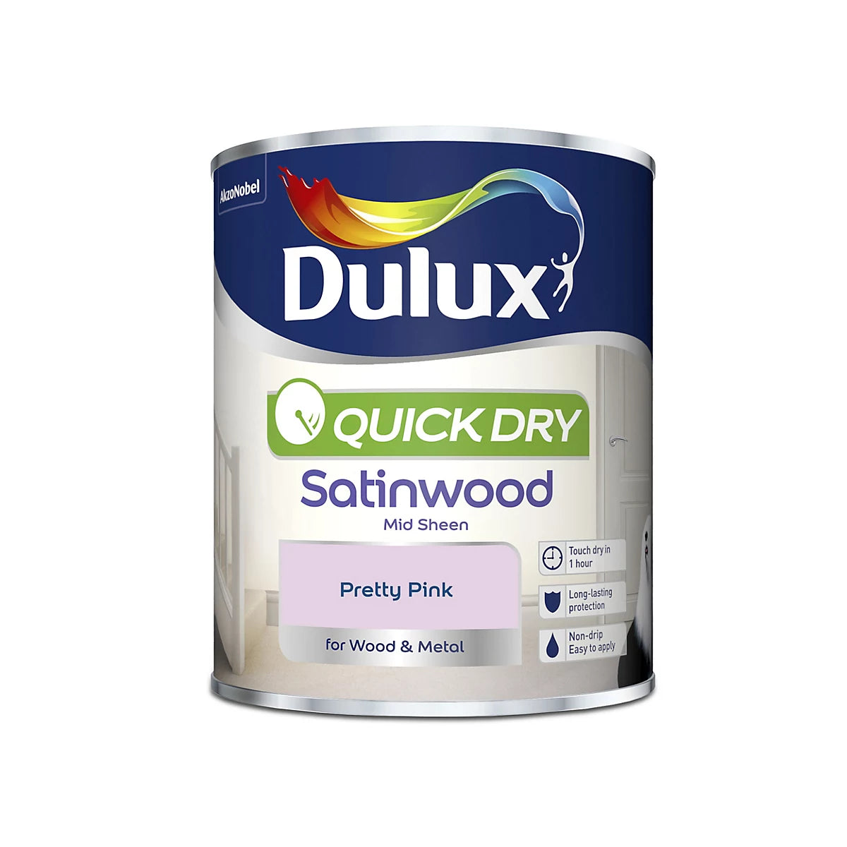 Dulux Quick dry Pretty pink Satinwood Metal & wood paint, 750ml (R457*) (X1)