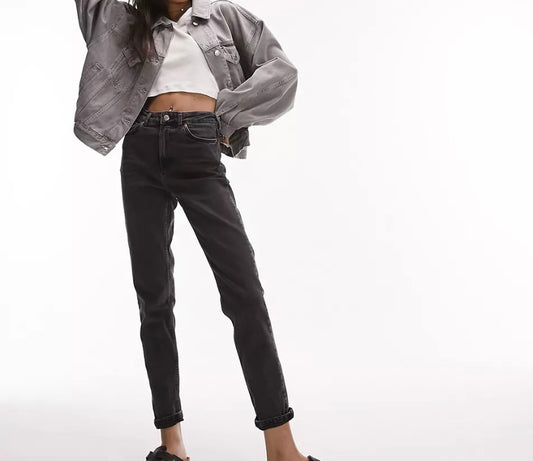Topshop comfort Mom jeans in washed black clean UK12 (S39) (M)
