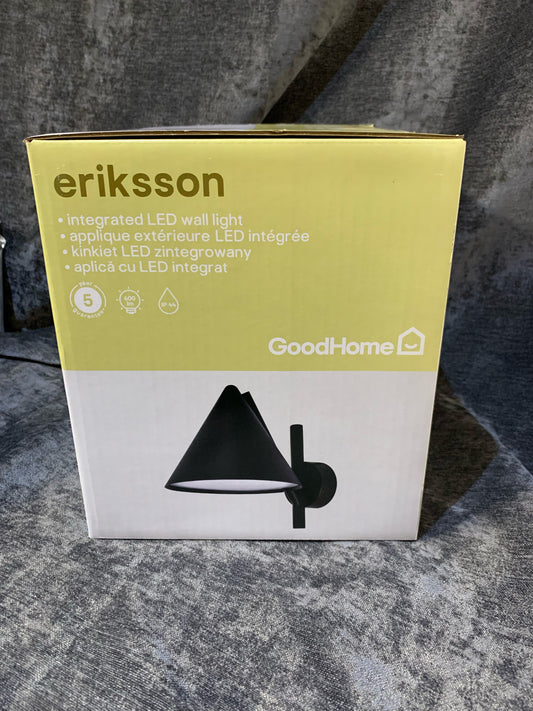 GoodHome Eriksson Fixed Matt Black Mains-powered Integrated LED Outdoor Wall light 600lm 18cm (S950) (A)