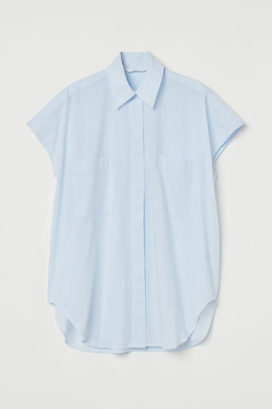 H&M Light Blue Sleeveless Cotton Blouse Size XL  (R324) (A)