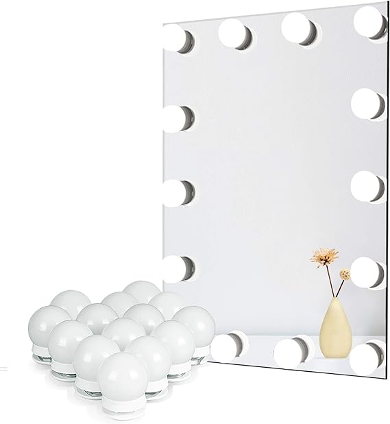 Waneway Vanity x 6 Lights for Mirror, DIY Hollywood Lighted Makeup Vanity Mirror Dimmable Lights, Stick on LED Mirror Light Kit for Vanity Set, Plug in Makeup Light for Bathroom Wall Mirror, 6Bulb (J)