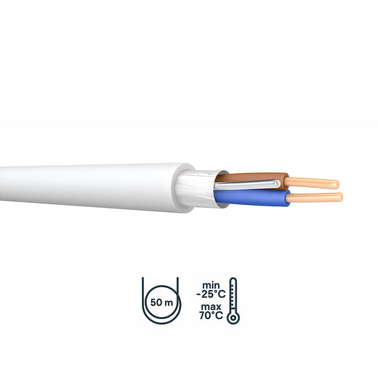 Prysmian Cable FP200 White 2 Core Fire Resistant 2.5mm² Flexible Drum 50m (WAREHOUSE LEFTSIDE) (R453*)