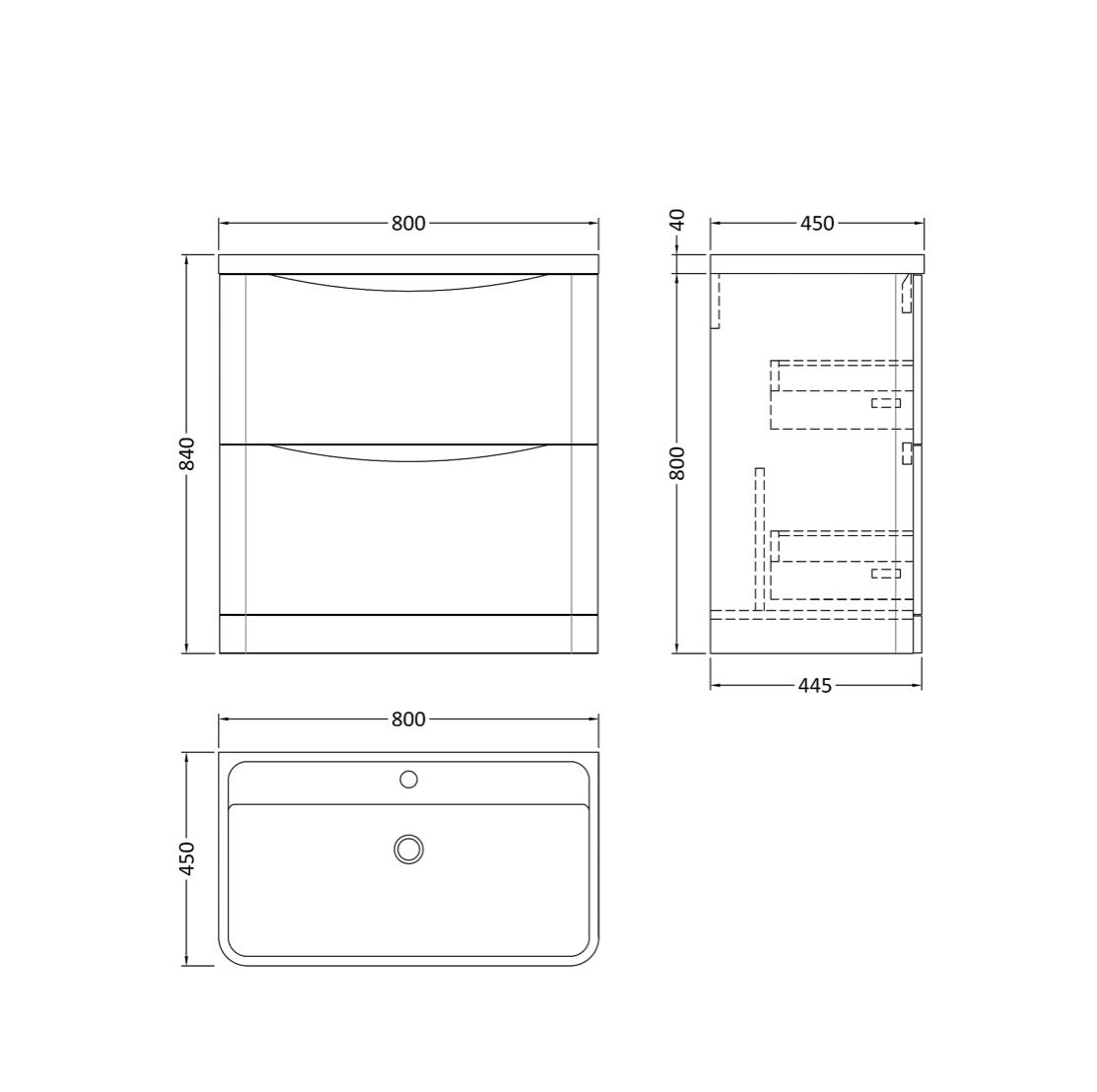 Arch Floor Standing 2 Drawer Vanity Basin Unit with Polymarble Basin, 800mm - Satin Grey - Balterley (R33)