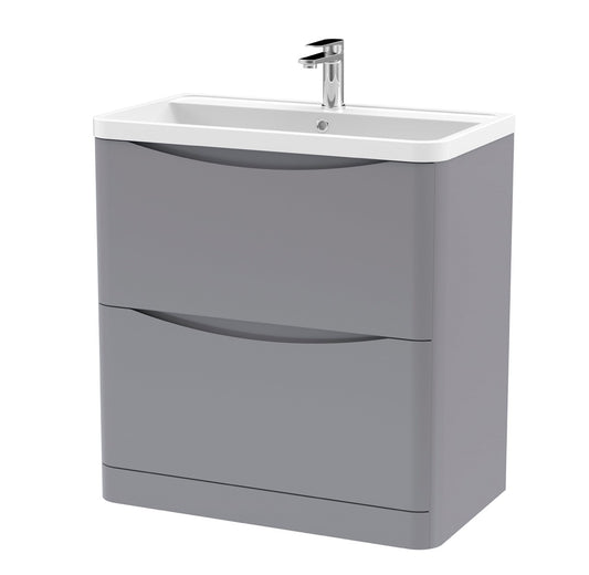 Arch Floor Standing 2 Drawer Vanity Basin Unit with Polymarble Basin, 800mm - Satin Grey - Balterley (R33)