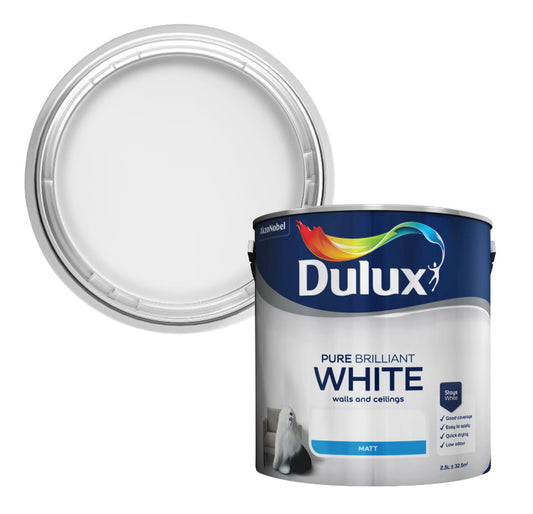 Dulux Pure brilliant white Matt Emulsion paint, 2.5L (E19) D*