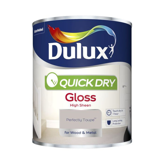 DULUX QUICK DRY GLOSS PAINT - PERFECTLY TAUPE - 750ML (R456*) (X1)