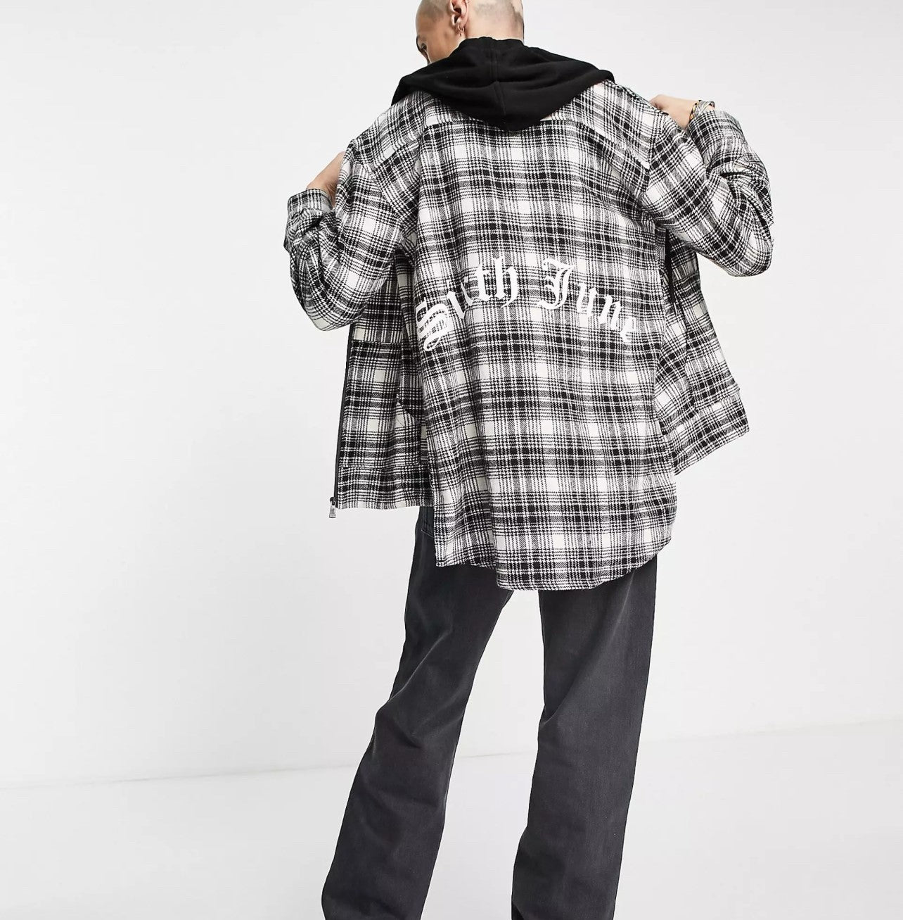 Sixth June check hooded shirt in black M (H)