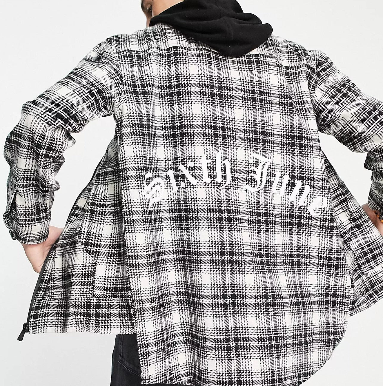 Sixth June check hooded shirt in black M (H)