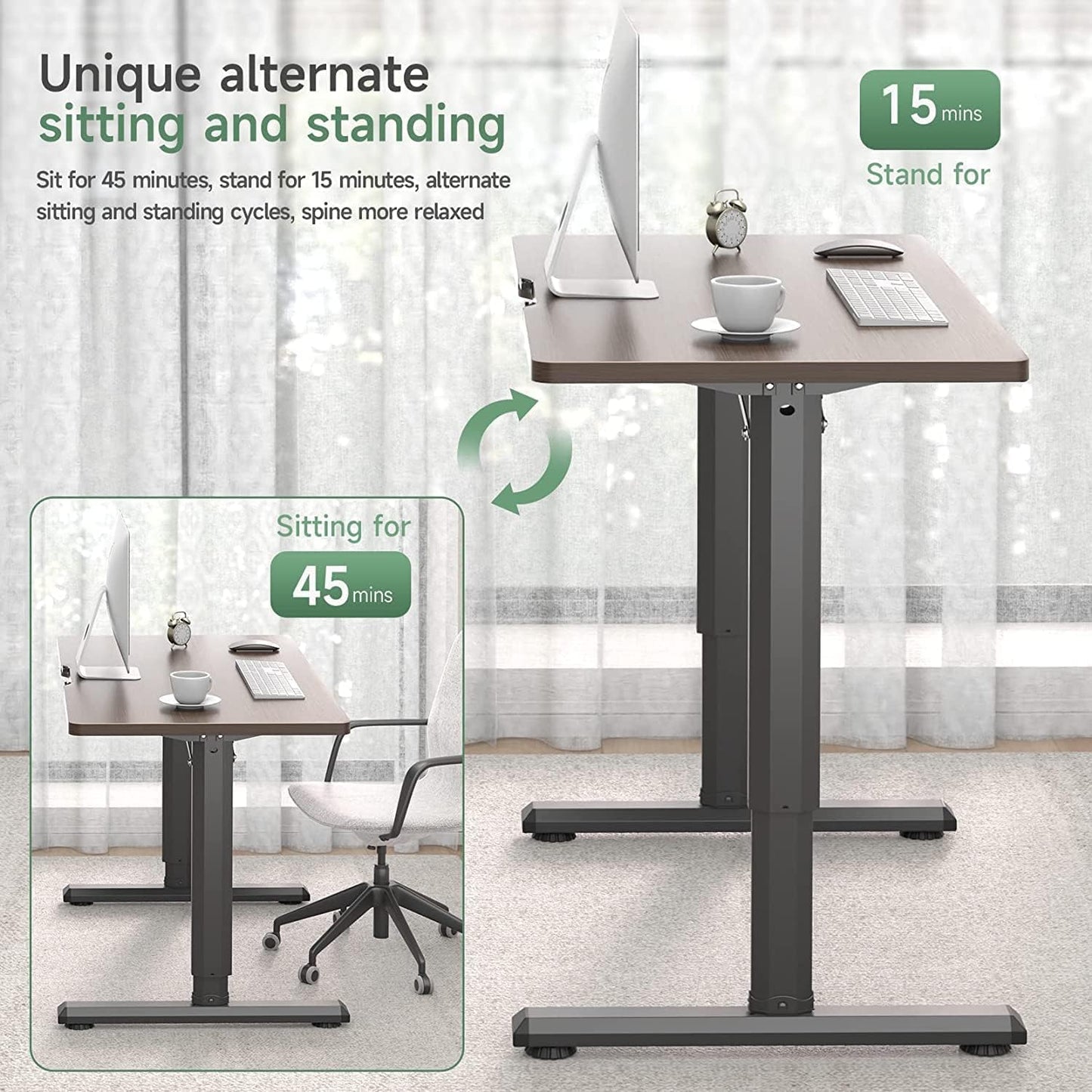 Dripex Electric Standing Desk, Height Adjustable Desk Dark Oak 110 x 60cm (R378) Room2