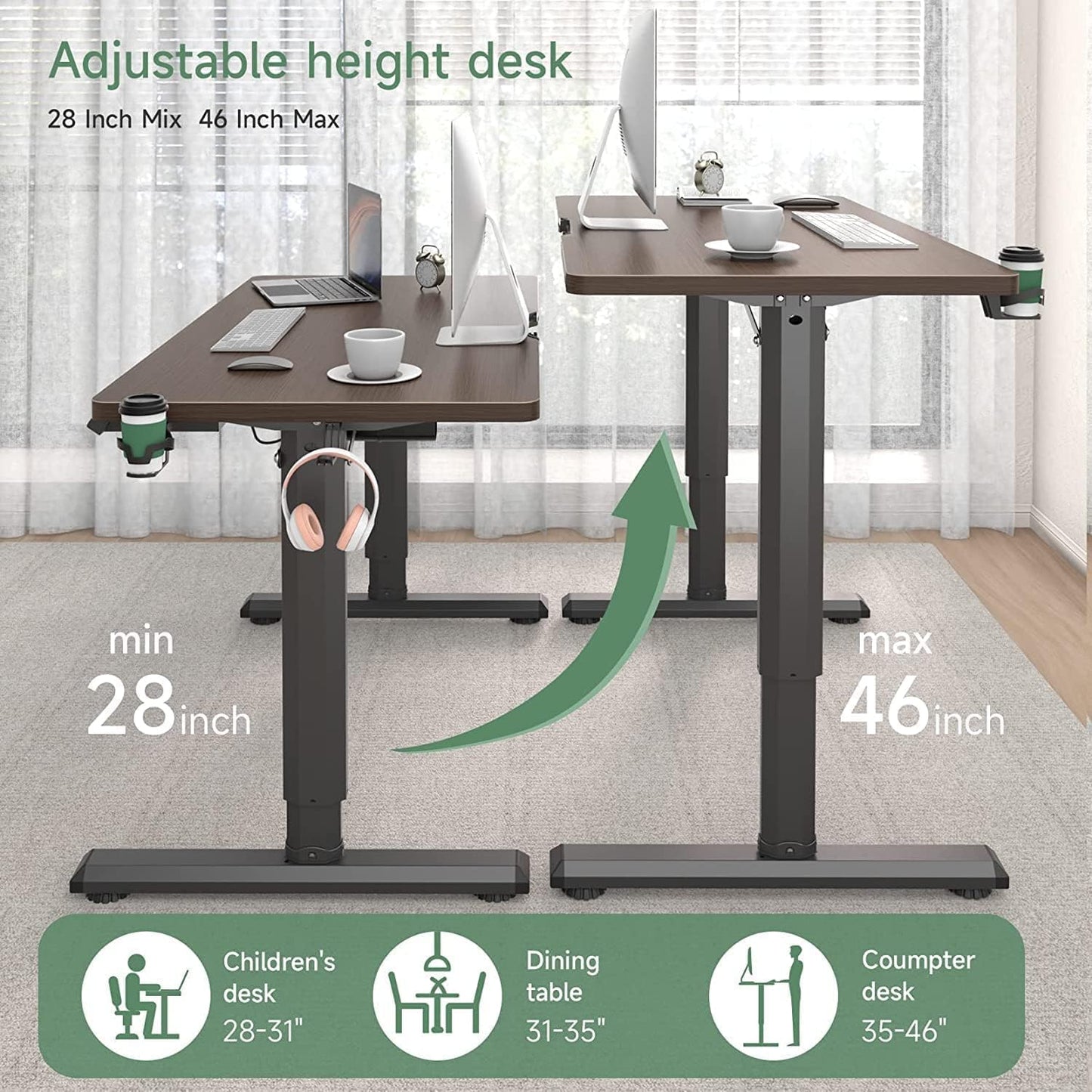 Dripex Electric Standing Desk, Height Adjustable Desk Dark Oak 110 x 60cm (R378) Room2