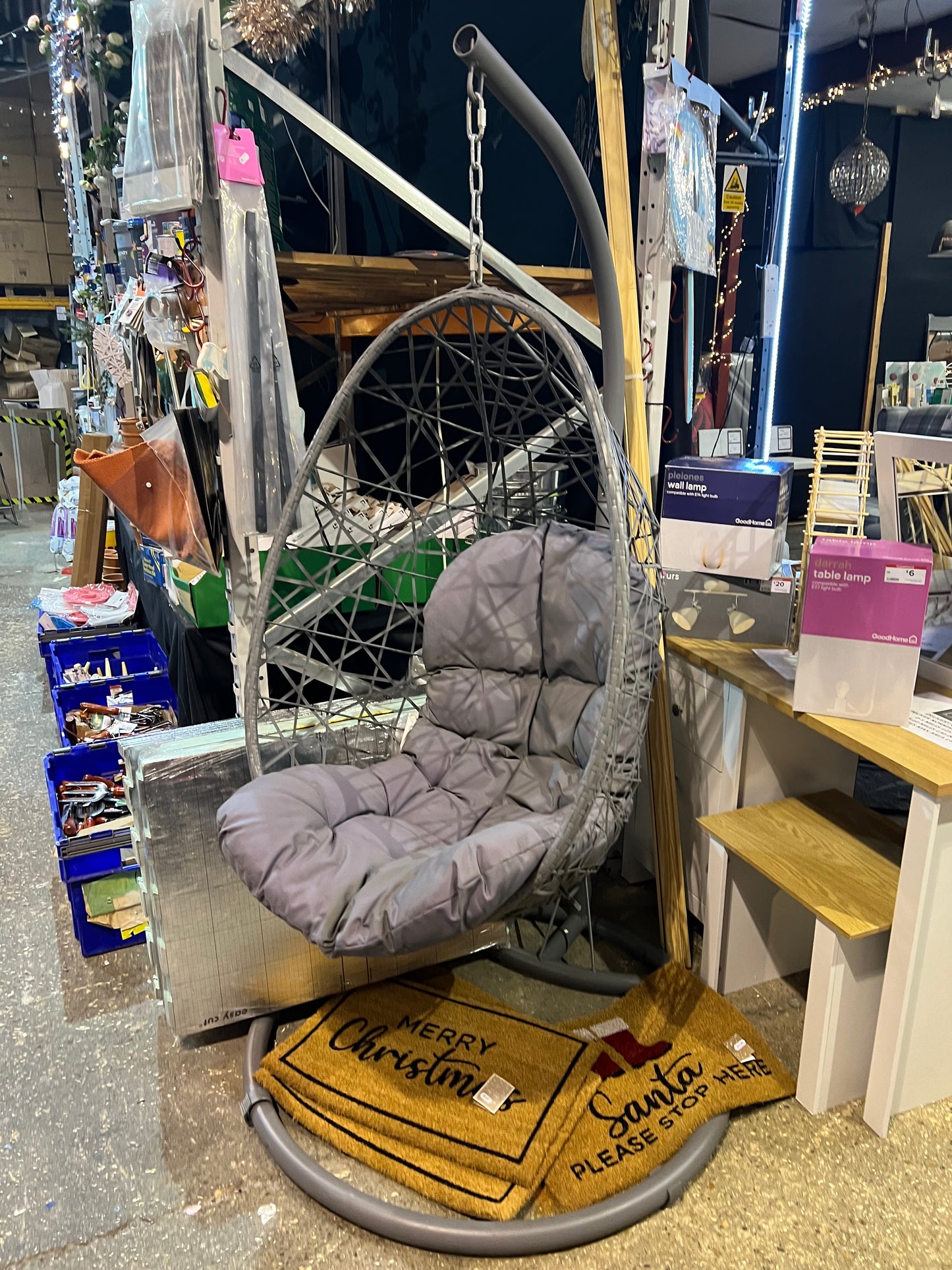 Grey Hanging Rattan Egg Chair with Cushions (1B)