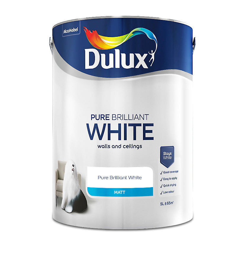 Dulux Pure brilliant white Matt Emulsion paint, 5L E9 D*