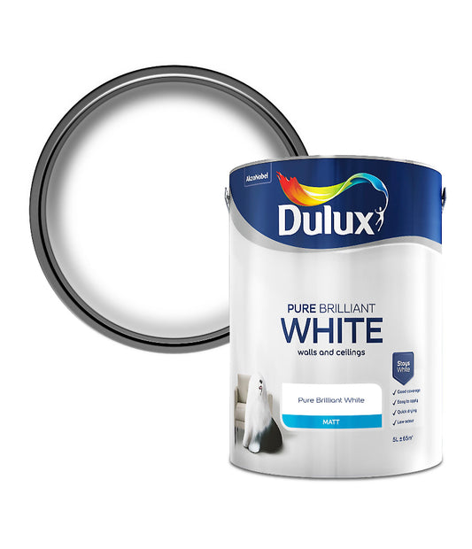 Dulux Pure brilliant white Matt Emulsion paint, 5L E9 D*