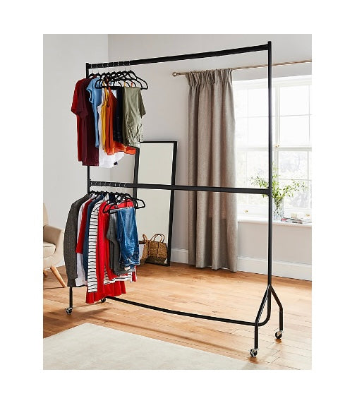 House of Home 6ft long x 7ft Two Tier Heavy Duty Clothes Rail Garment Hanging Rack In Black (S445)