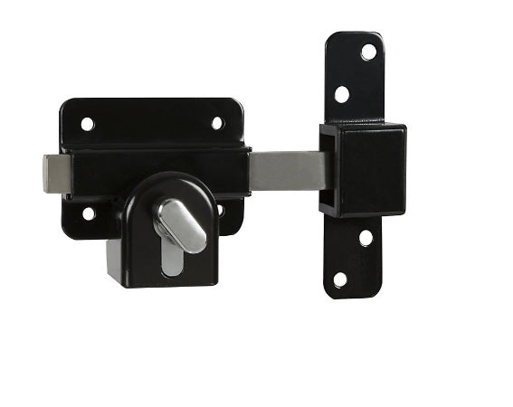 GateMate Black Stainless steel Euro Single locking long throw Barrel Gate bolt, (L)87mm (BL)50mm (S