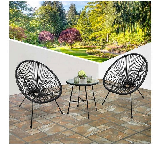 Southbury Designer Egg String Chair Bistro Garden Set - Black (S435)