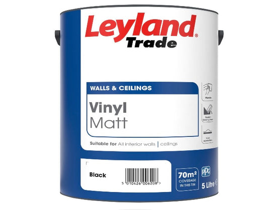 Leyland Trade Black Matt Emulsion paint, 5L (C*) (S612)