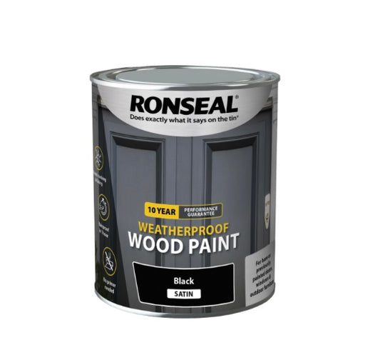 Ronseal Satin Black 10-Year Weatherproof Wood Paint (750ml) (S578) (A*)