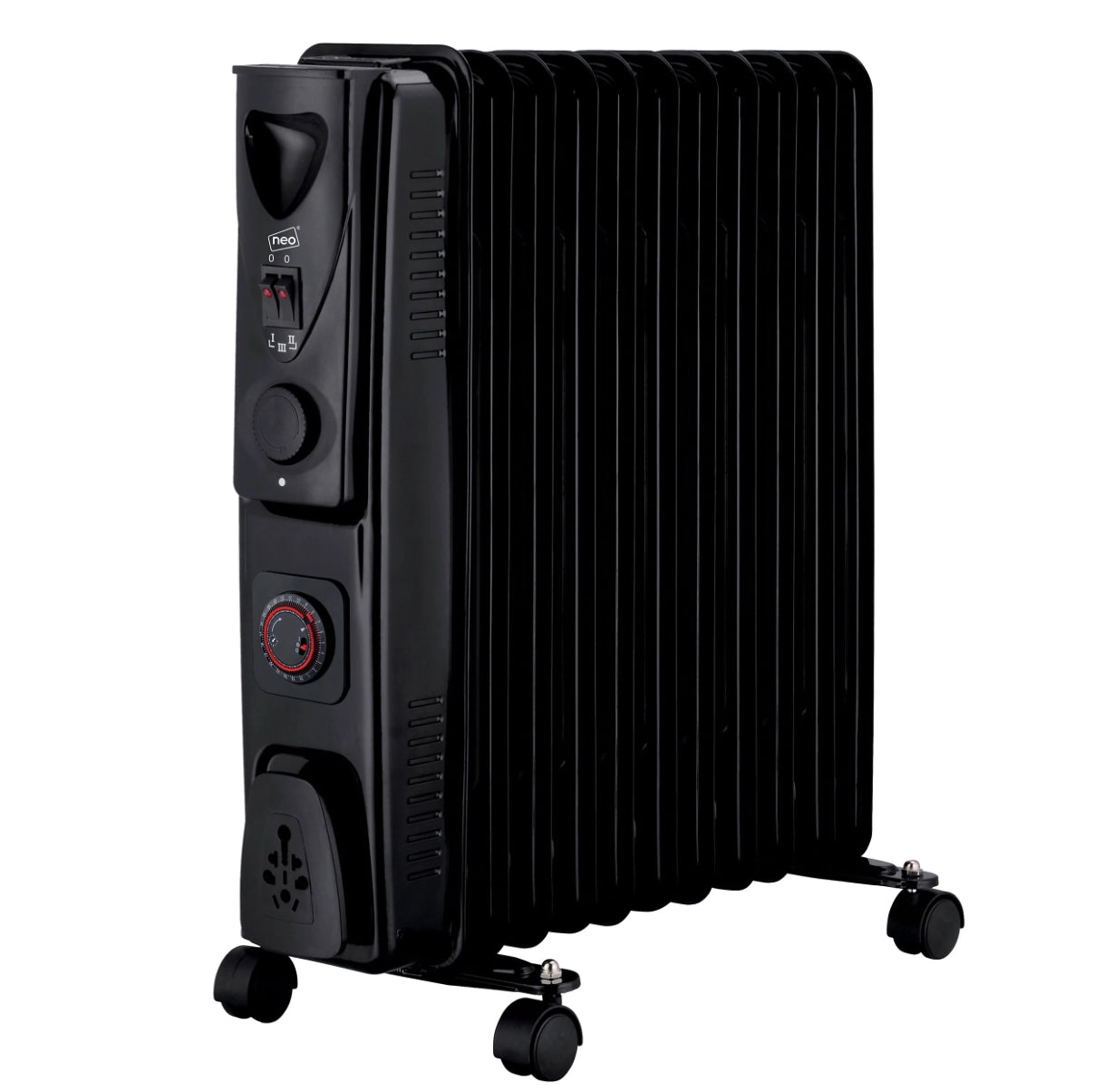 Neo 2500W 11 Fin Electric Oil Filled Radiator With Timer - Black (R277)