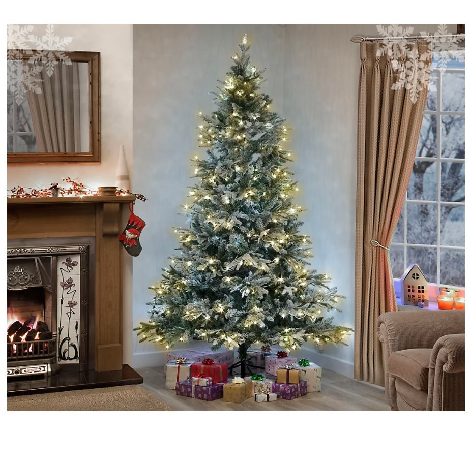 Garden Store Direct Lapland Snow Covered Pre-Lit Christmas Tree 8ft Warm White LEDs (S679)