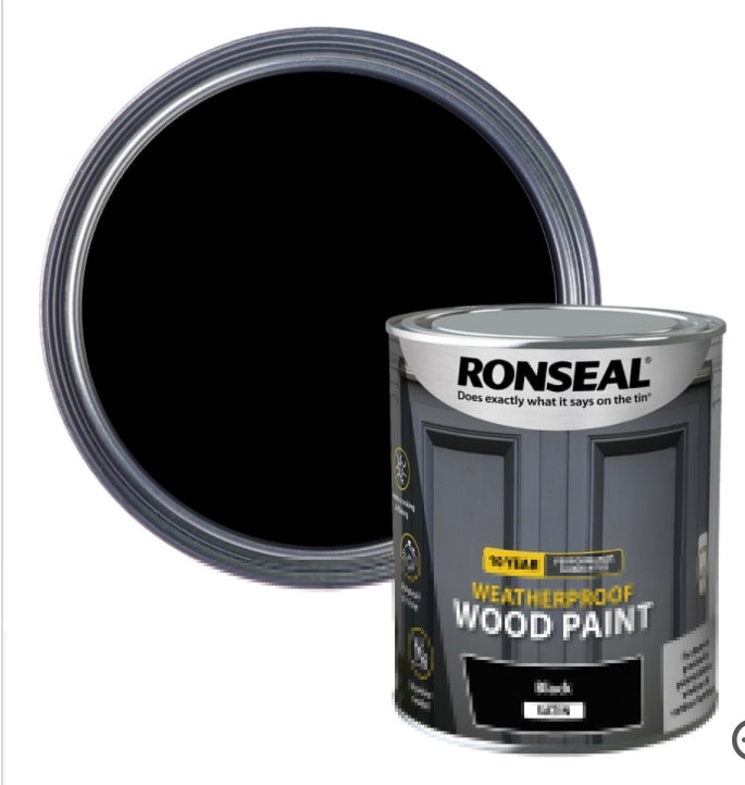 Ronseal Satin Black 10-Year Weatherproof Wood Paint (750ml) (S578) (A*)