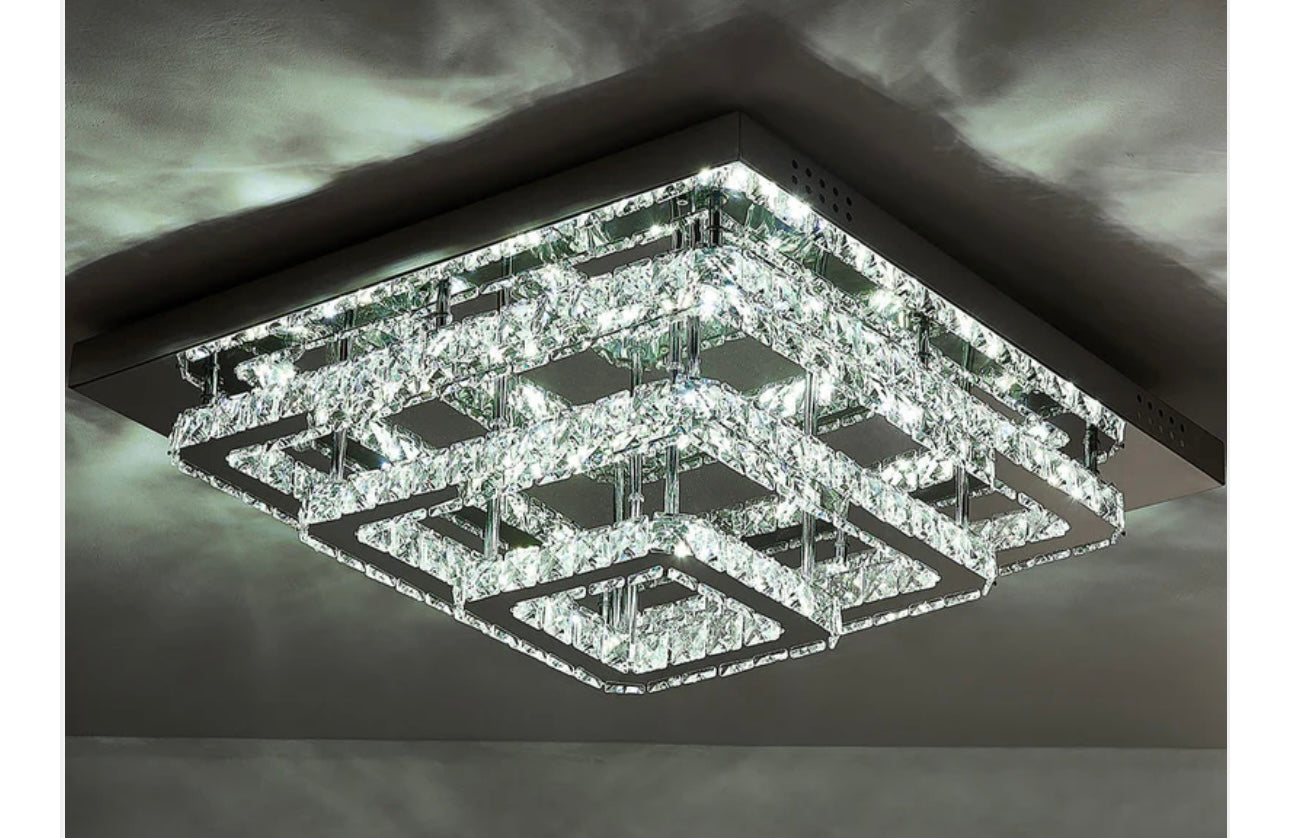 Ceiling Light 40 X 40CM Square 3 Tier Crystal Chandelier (S638)