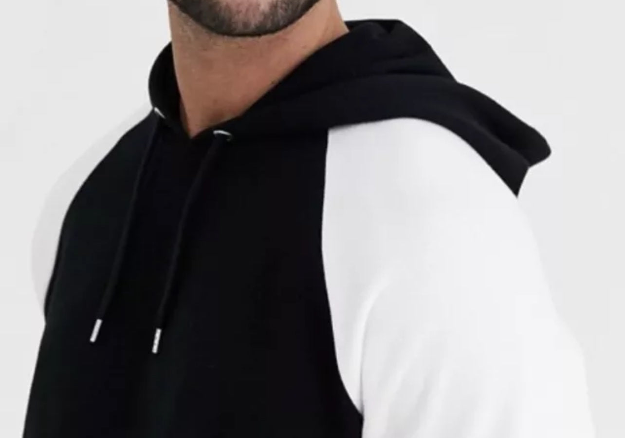 Mens Hoodie Black With White Reglan Sleeve Asos XS (R428) (I)