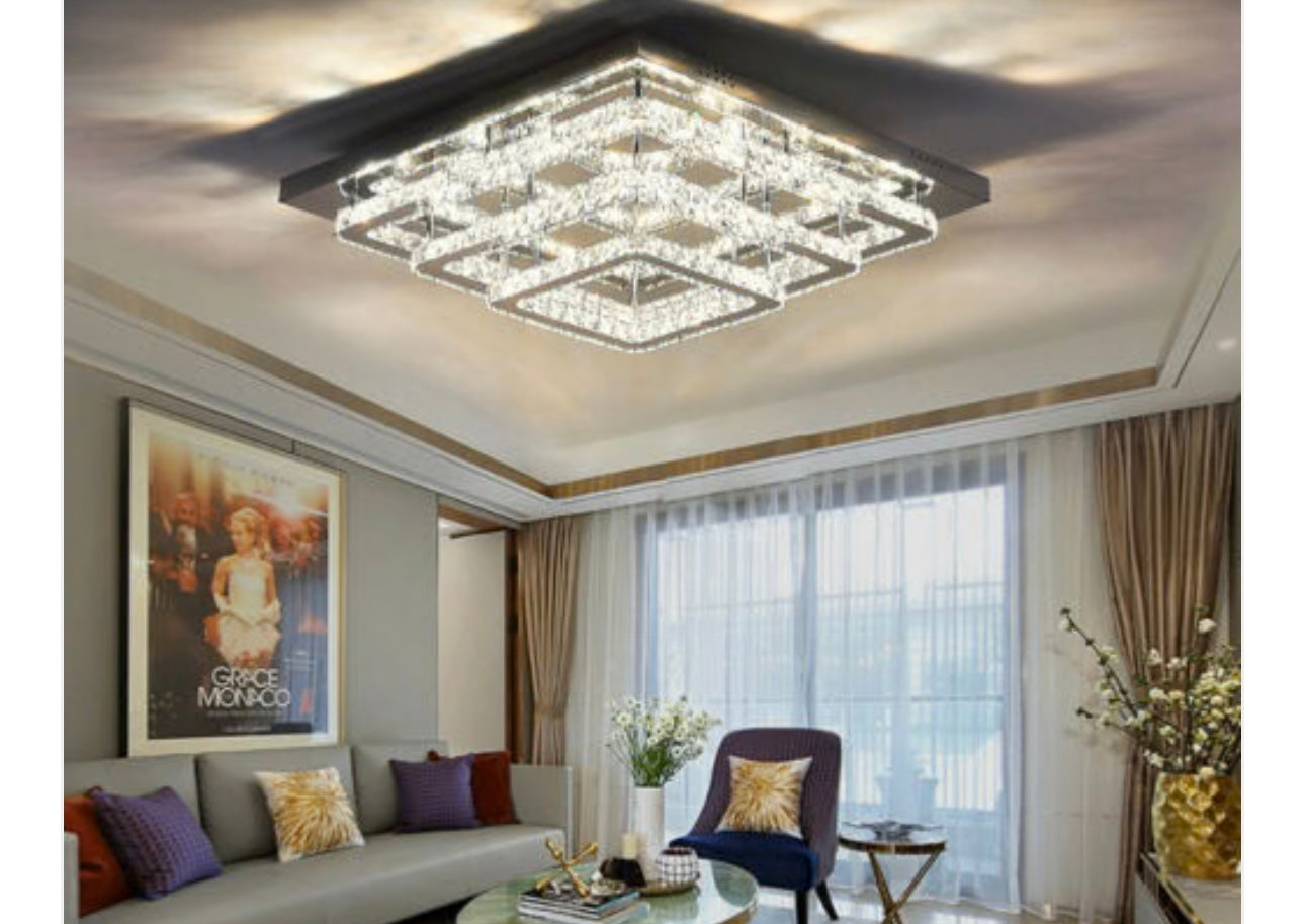 Ceiling Light 40 X 40CM Square 3 Tier Crystal Chandelier (S638)