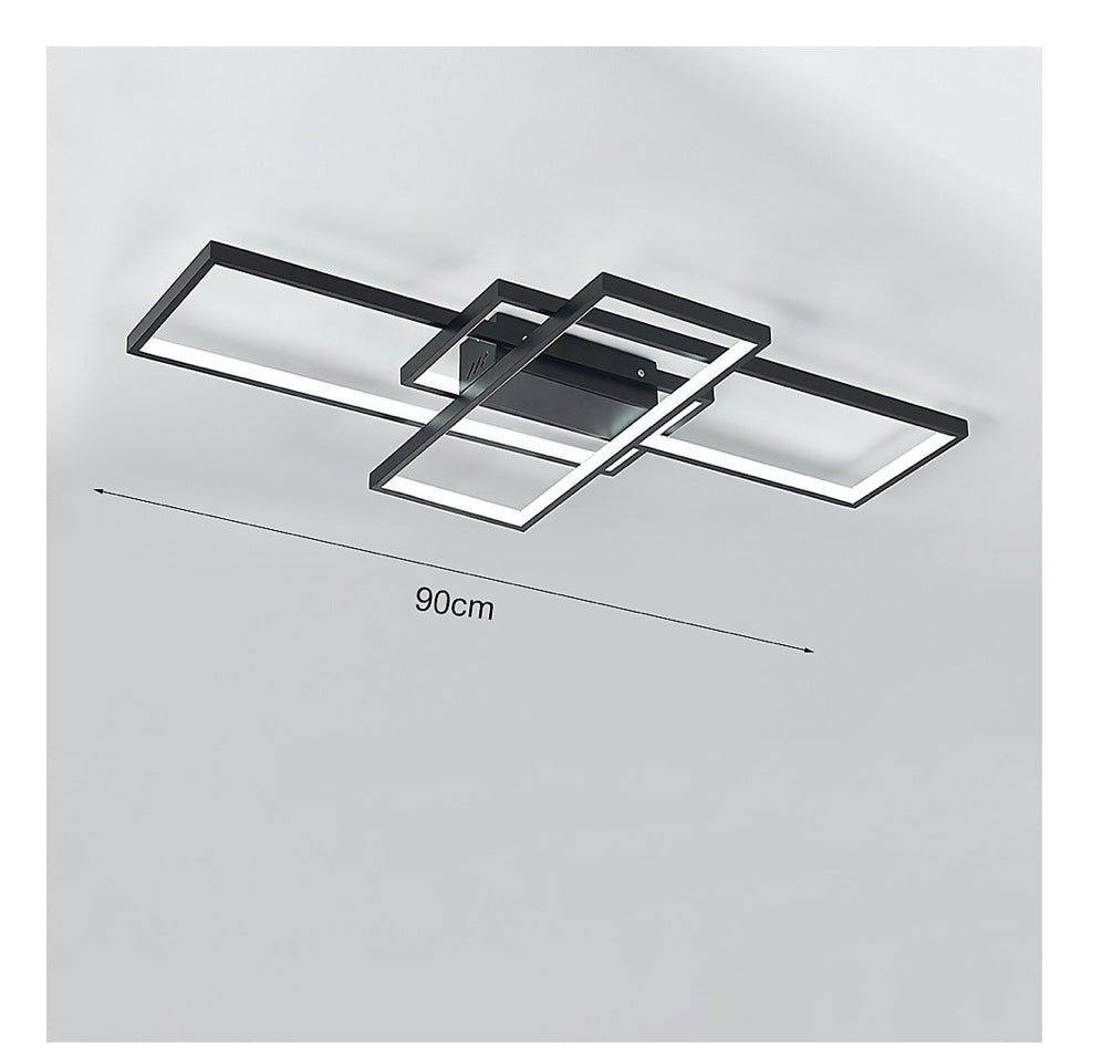 Black Frame Neutral Style Rectangular LED Semi Flush Ceiling Light Fixture 90cm Cool White (S651)