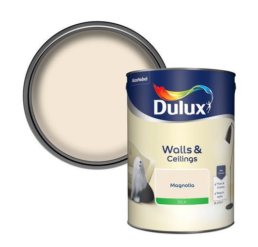 Dulux Walls & ceilings Magnolia Silk Emulsion paint, 5L (R390) (C*)