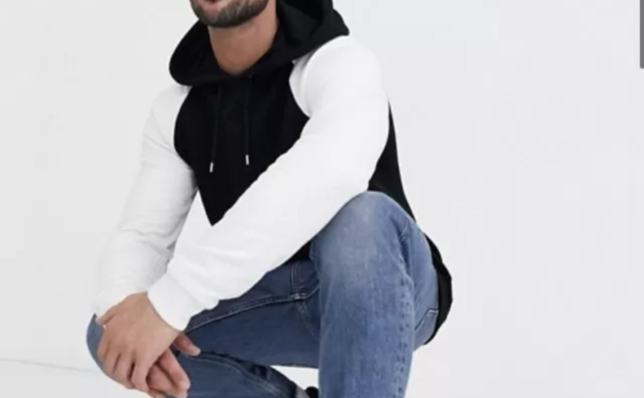 Mens Hoodie Black With White Reglan Sleeve Asos XS (R428) (I)