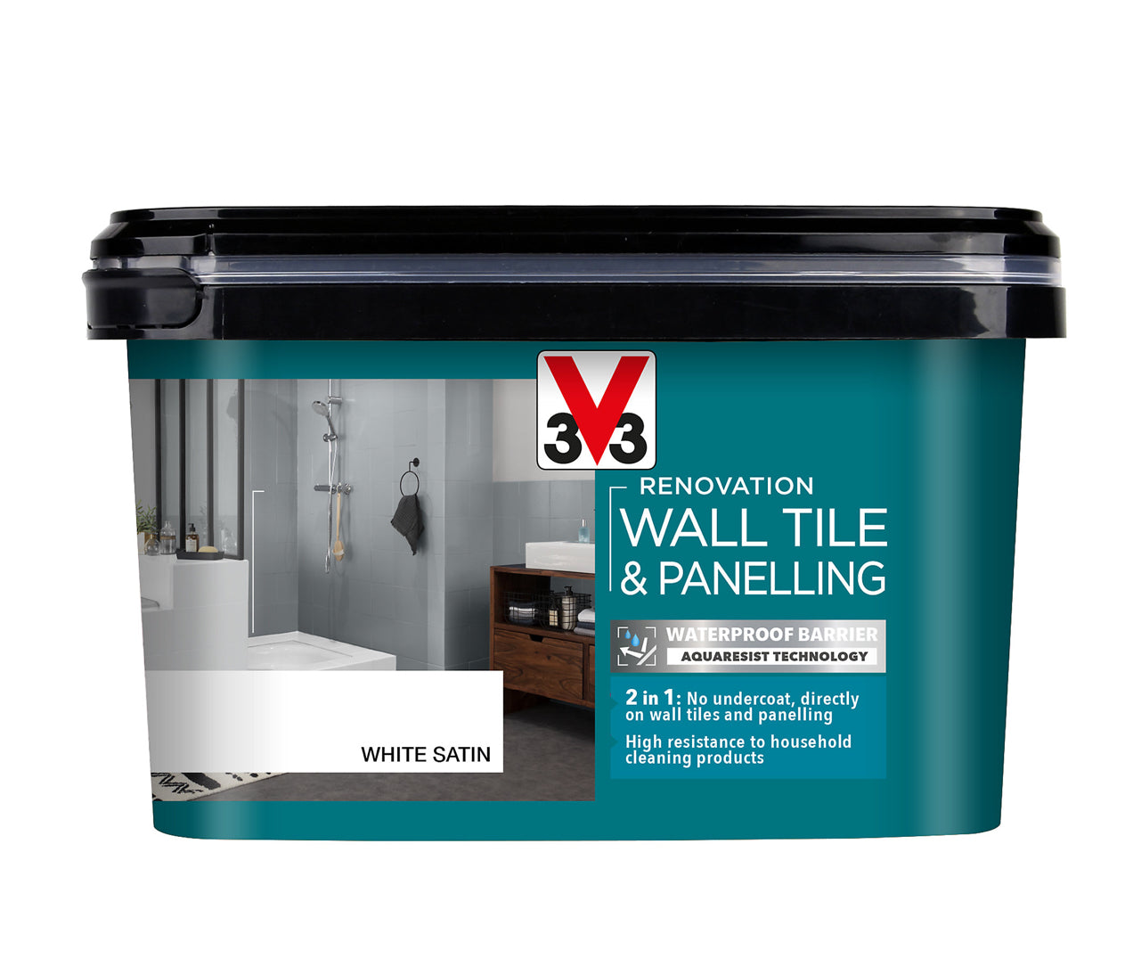 V33 Renovation White Satinwood Wall tile & panelling paint, 2L (R266)