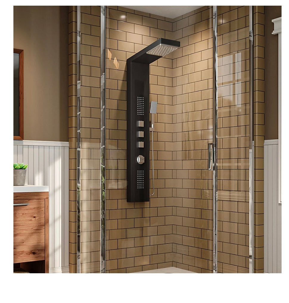 Black Modern Exposed Shower Tower Panel Thermostatic Mixer Shower Set (S674)