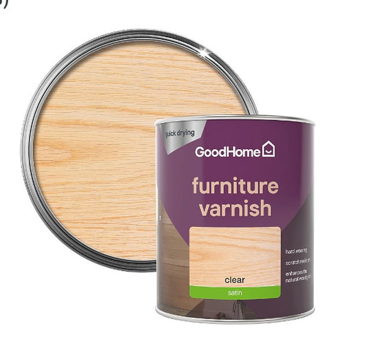 GoodHome Clear Satin Multi-surface Furniture Wood varnish, 750ml (S478) (A*)