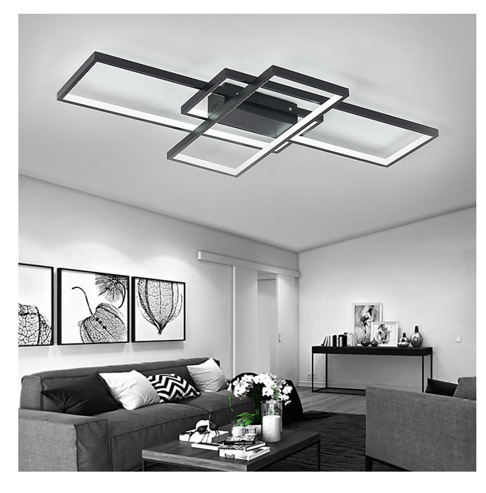 Black Frame Neutral Style Rectangular LED Semi Flush Ceiling Light Fixture 110cm Cool White (S661)