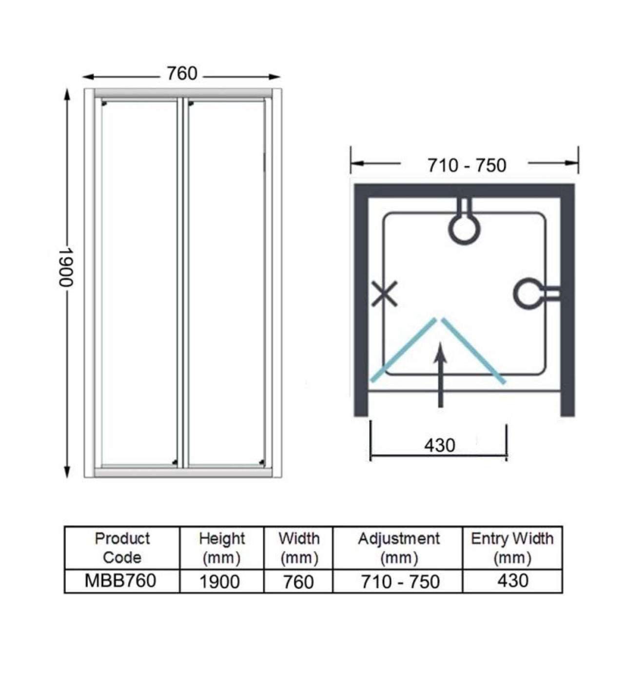 Merlyn MBOX 760mm Bi-Fold Shower Door - MBB760 (R282)