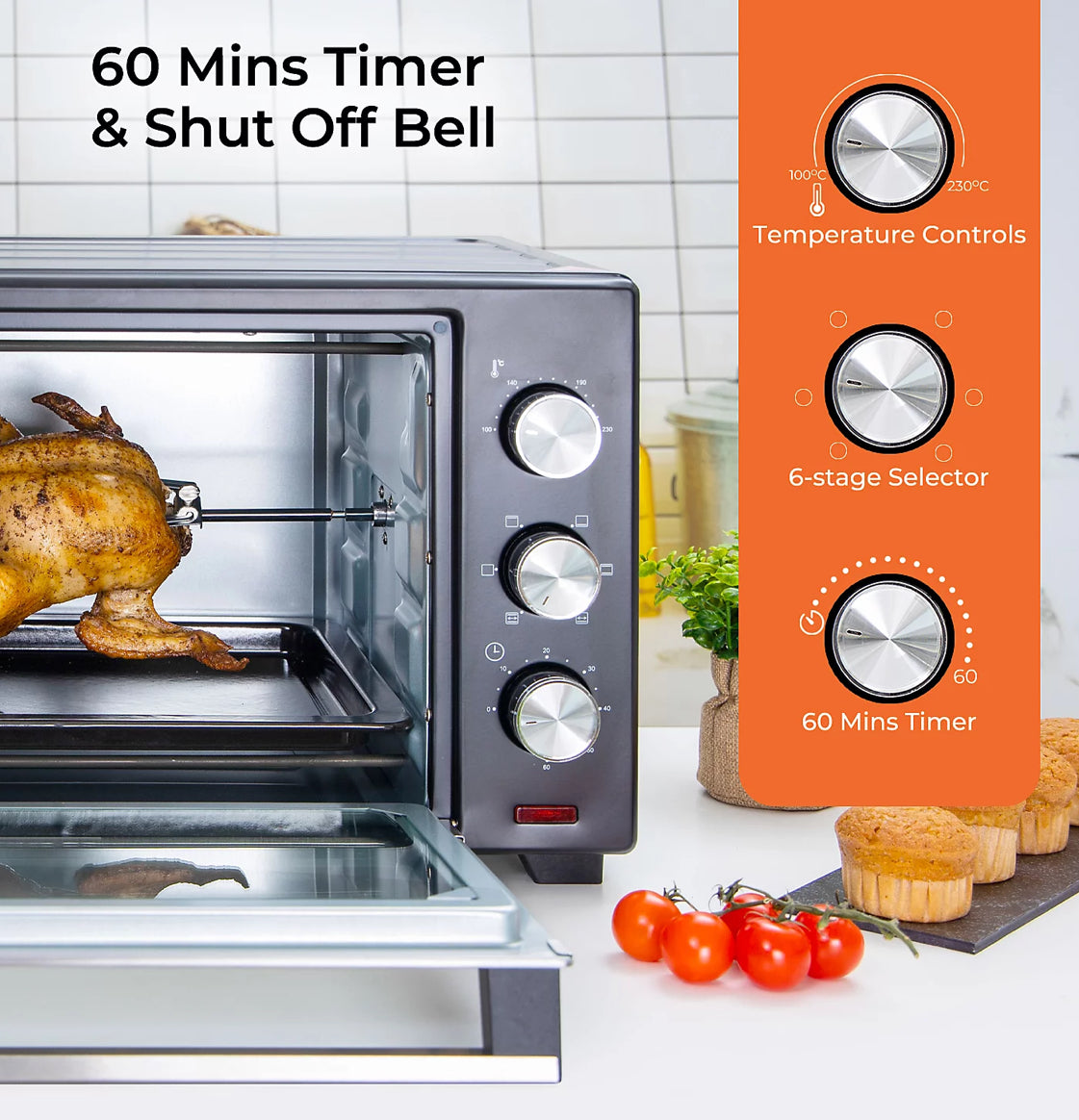 Geepas 38L Mini Oven and Grill, 1600W Electric Mini Oven with Rotisserie (R164)