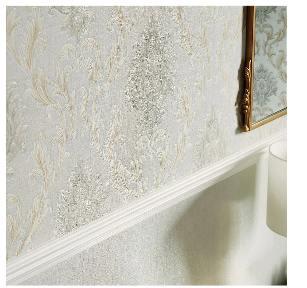 Aurora Damask Wallpaper In Duck Egg Green With Vintage Cream And Gold S631 (E*)