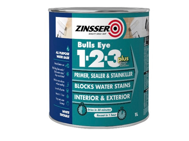 Zinsser Bulls Eye 1-2-3 White Multi-surface Primer, sealant & stain block, 1L (S591) (A*)