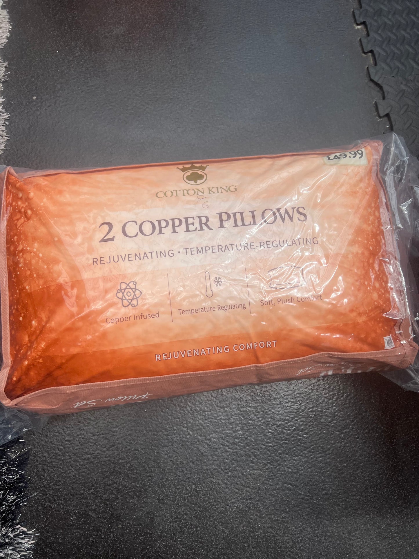 Cotton King 2 Pack Copper Pillows Rejuvenating Comfort BRAND NEW RRP £49.99