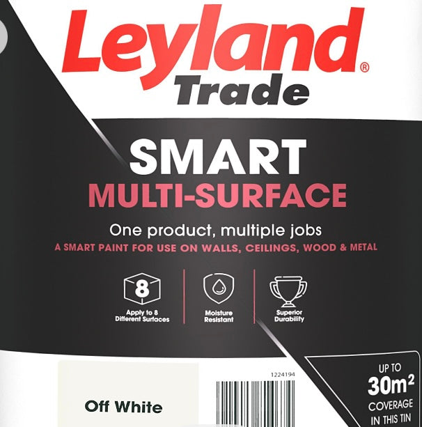 Leyland Trade Smart Off white Mid sheen Multi-room Multi-surface paint, 2.5L (S738)